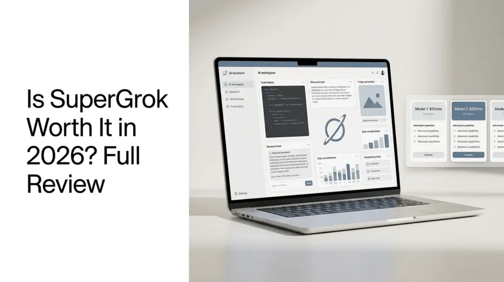 SuperGrok review showing its pricing, AI features, and subscription value in 2026..