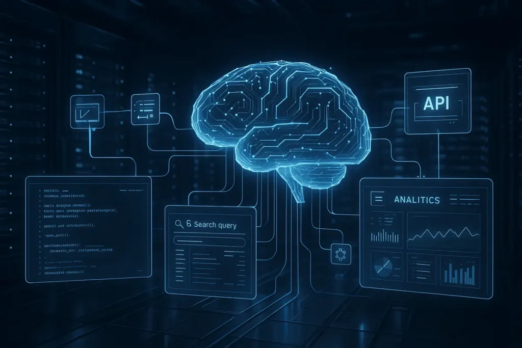 xAI API agentic server-side tool calling interface visualizing autonomous AI reasoning and data workflow execution.