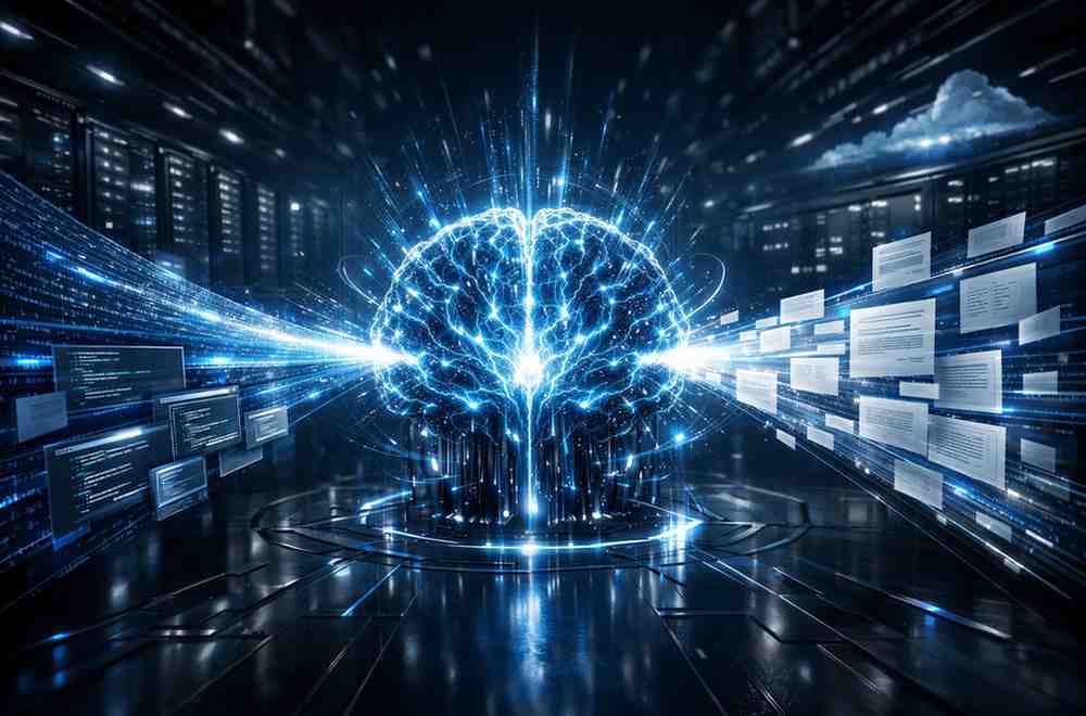 Grok 4.1 Fast illustrating a 2M token context window for enterprise-scale AI reasoning across large documents and codebases.