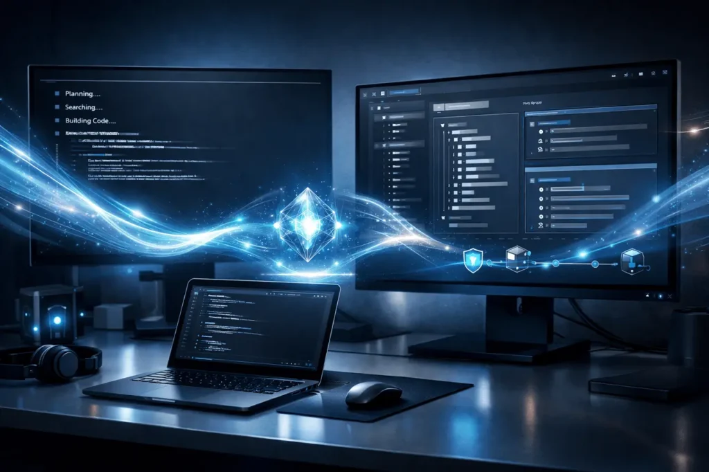 Grok Build AI coding agent interface showing vibe coding workflow with local CLI and web-based development environment.