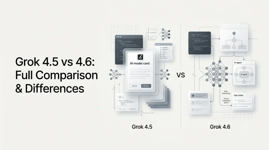 Current image: Grok 4.5 vs 4.6 comparison showing the differences between xAI's AI models.