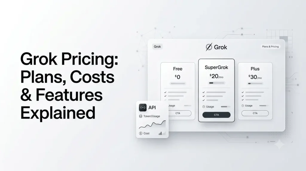 Current image: Grok pricing plans and SuperGrok subscription costs explained.