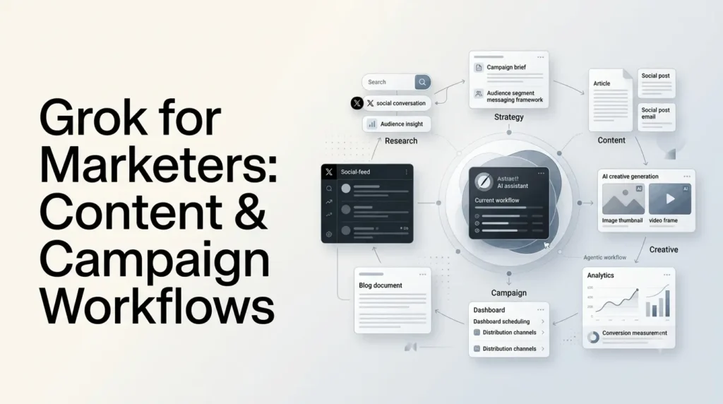 Current image: Grok for marketers and creators using AI for content and campaign workflows.