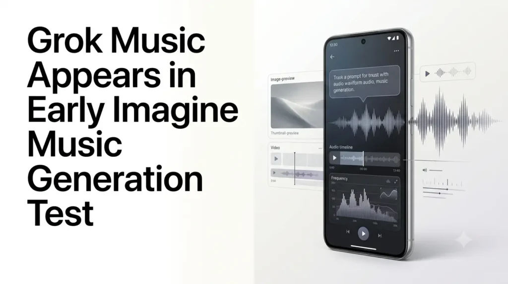 An editorial visualization of Grok Music generation being tested within xAI's Imagine platform..
