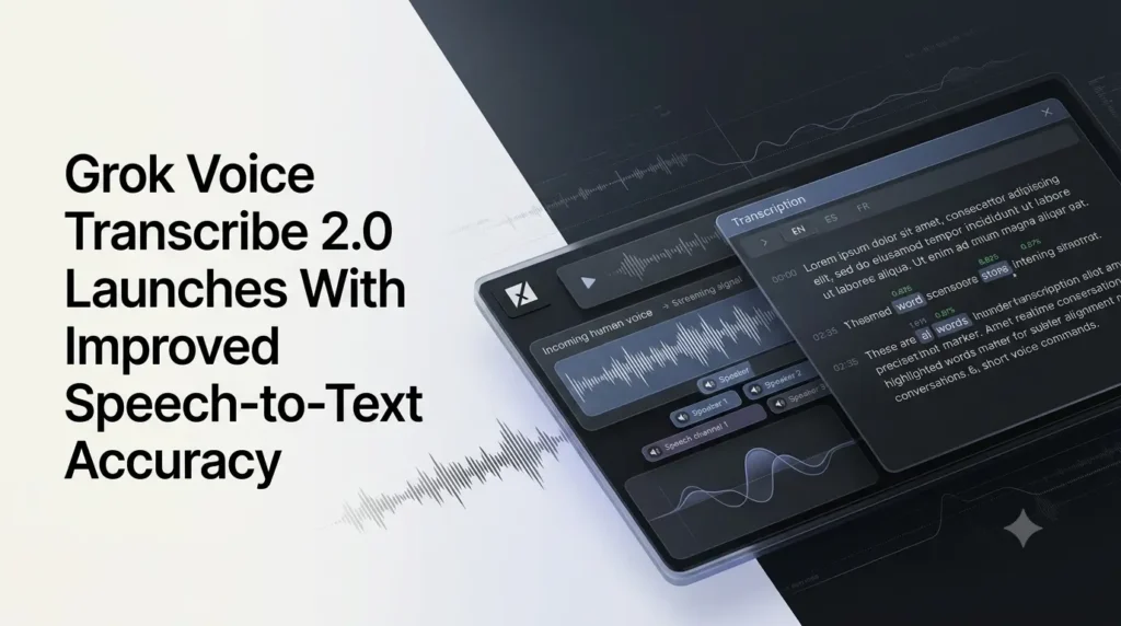 Grok Voice Transcribe 2.0 AI speech-to-text transcription.