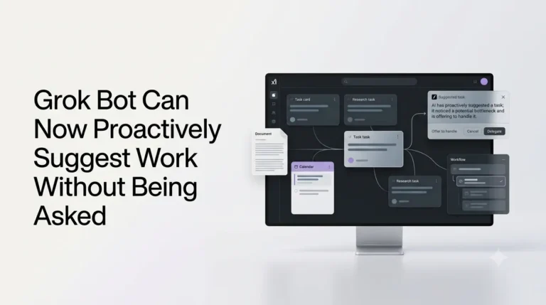 Grok Bot proactively suggesting a task through an AI assistant workspace.