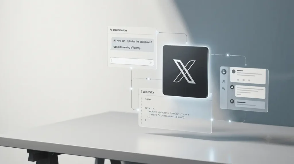 X Subscription combining Grok AI, Cursor coding tools, and X platform benefits in a unified digital interface.